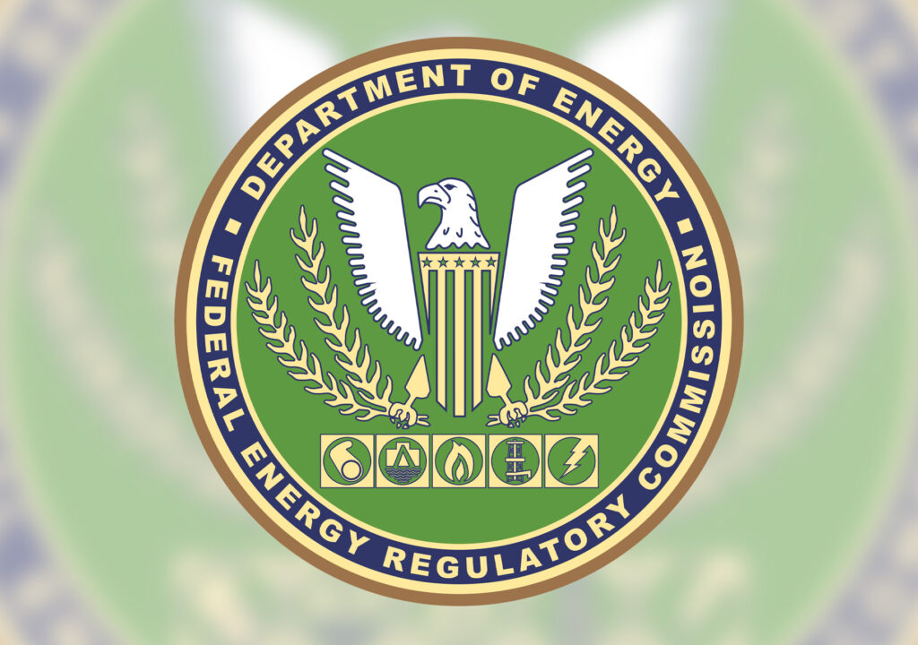 The official seal of the Federal Energy Regulatory Commission, featuring an eagle, laurel branches, and symbols representing energy sectors.